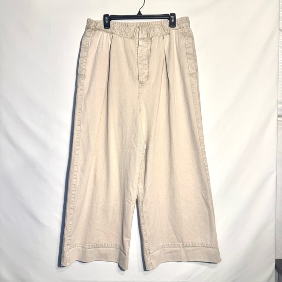 Free People Wide-Leg After Love Cuff  Cropped Pant in Sandshell Size Large - Picture 5 of 14